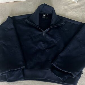 Adidas Aeroready Logo Jacquard Half-Zip Sweatshirt in navy blue- women's size XS